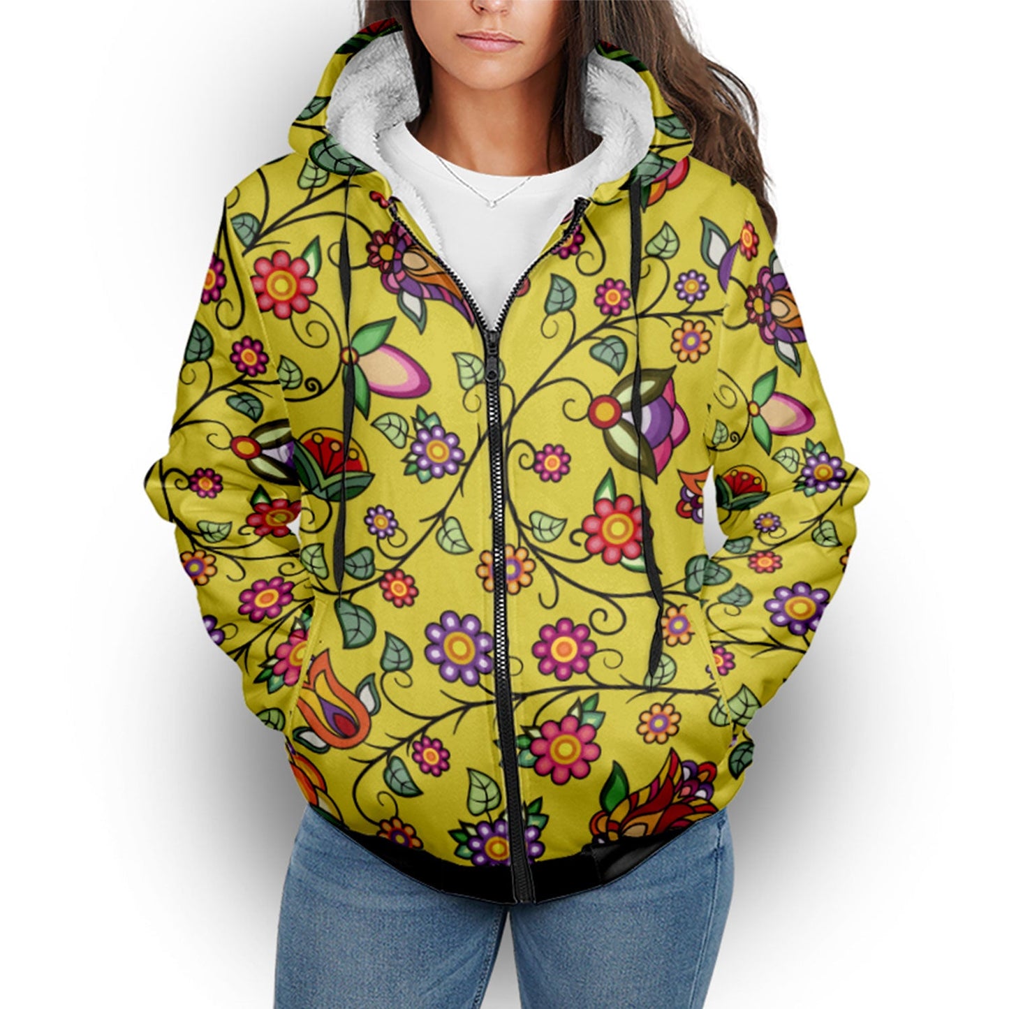 Heartbeat Petals Yellow Sherpa Hoodie