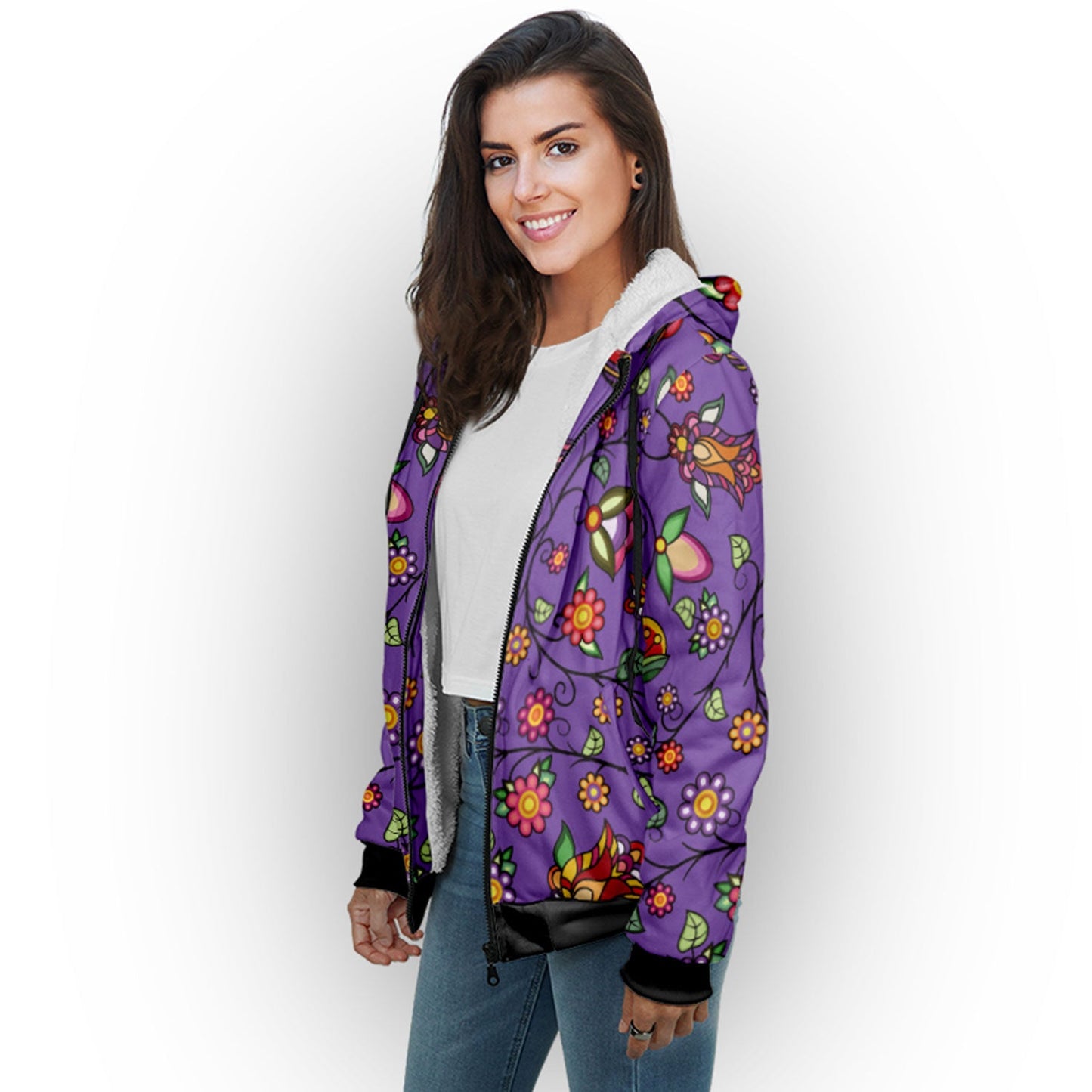 Heartbeat Petals Purple Sherpa Hoodie