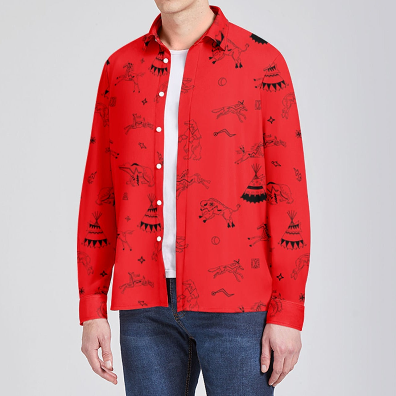 Ledger Dabbles Red Men's Long Sleeve Dress Shirt