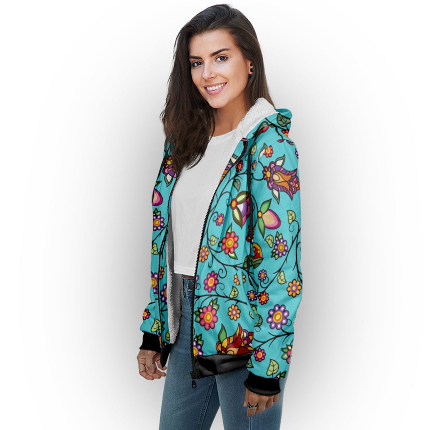 Heartbeat Petals Turquoise Sherpa Hoodie