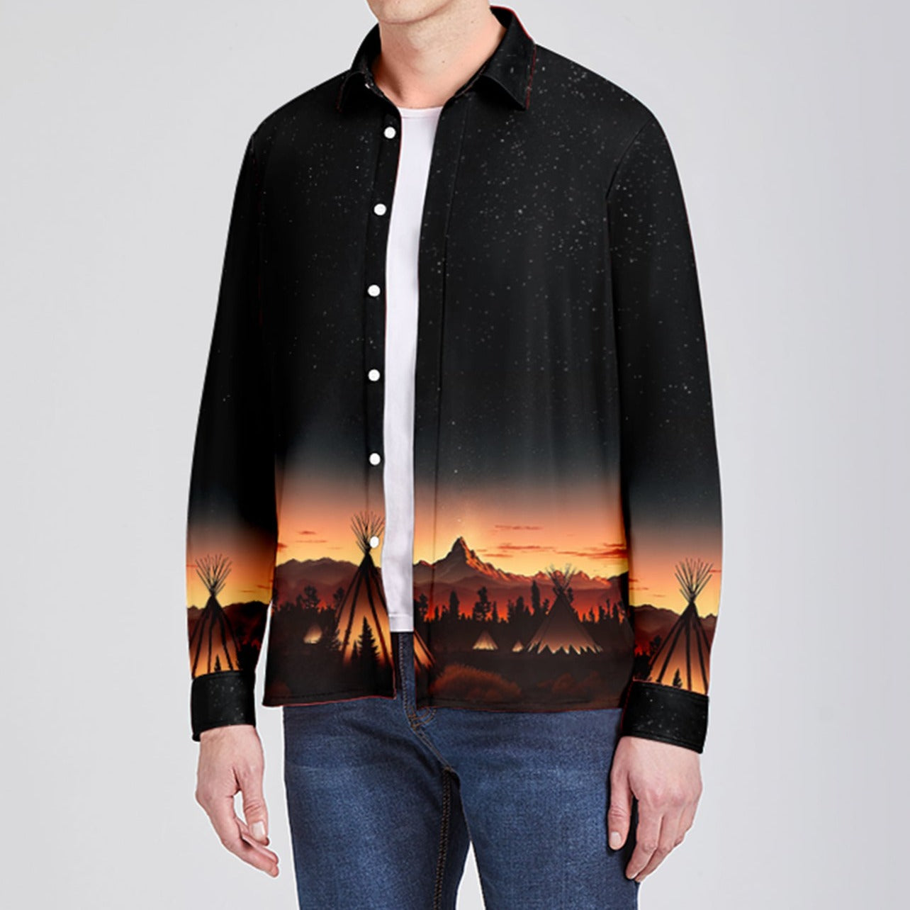 Sunset Tipis 1 Men's Long Sleeve Dress Shirt