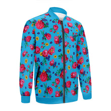 Load image into Gallery viewer, Kokum Ceremony Blue Zippered Collared Lightweight Jacket
