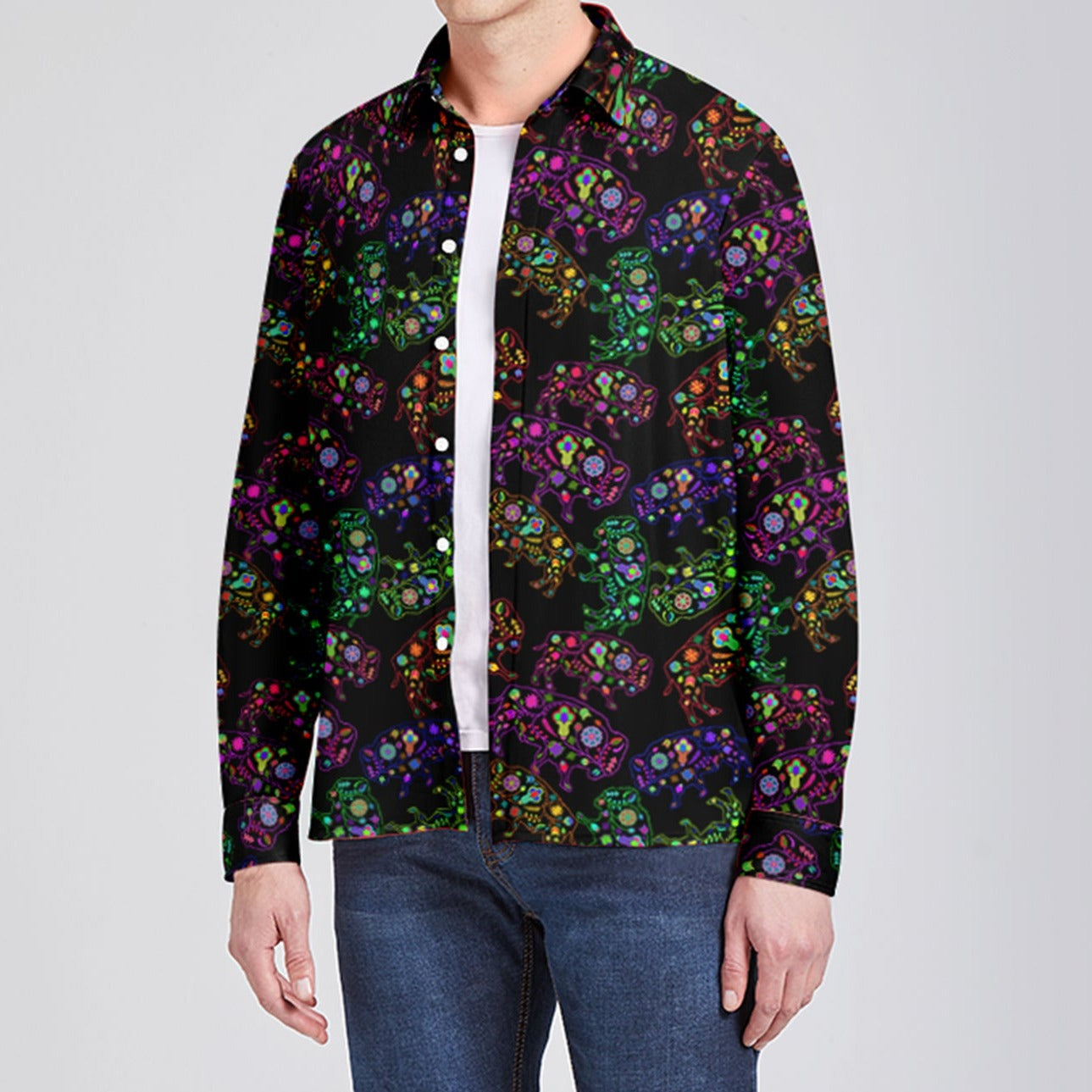 Floral Buffalo Men's Long Sleeve Dress Shirt