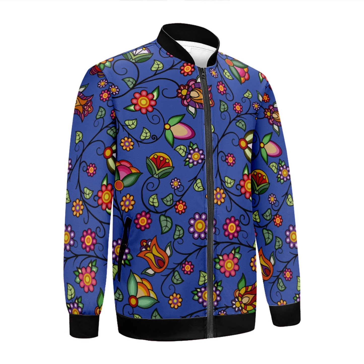 Heartbeat Petals Blue Zippered Collared Lightweight Jacket