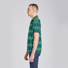 Load image into Gallery viewer, Fire Colors and Turquoise Teal Button Up Silk Shirt
