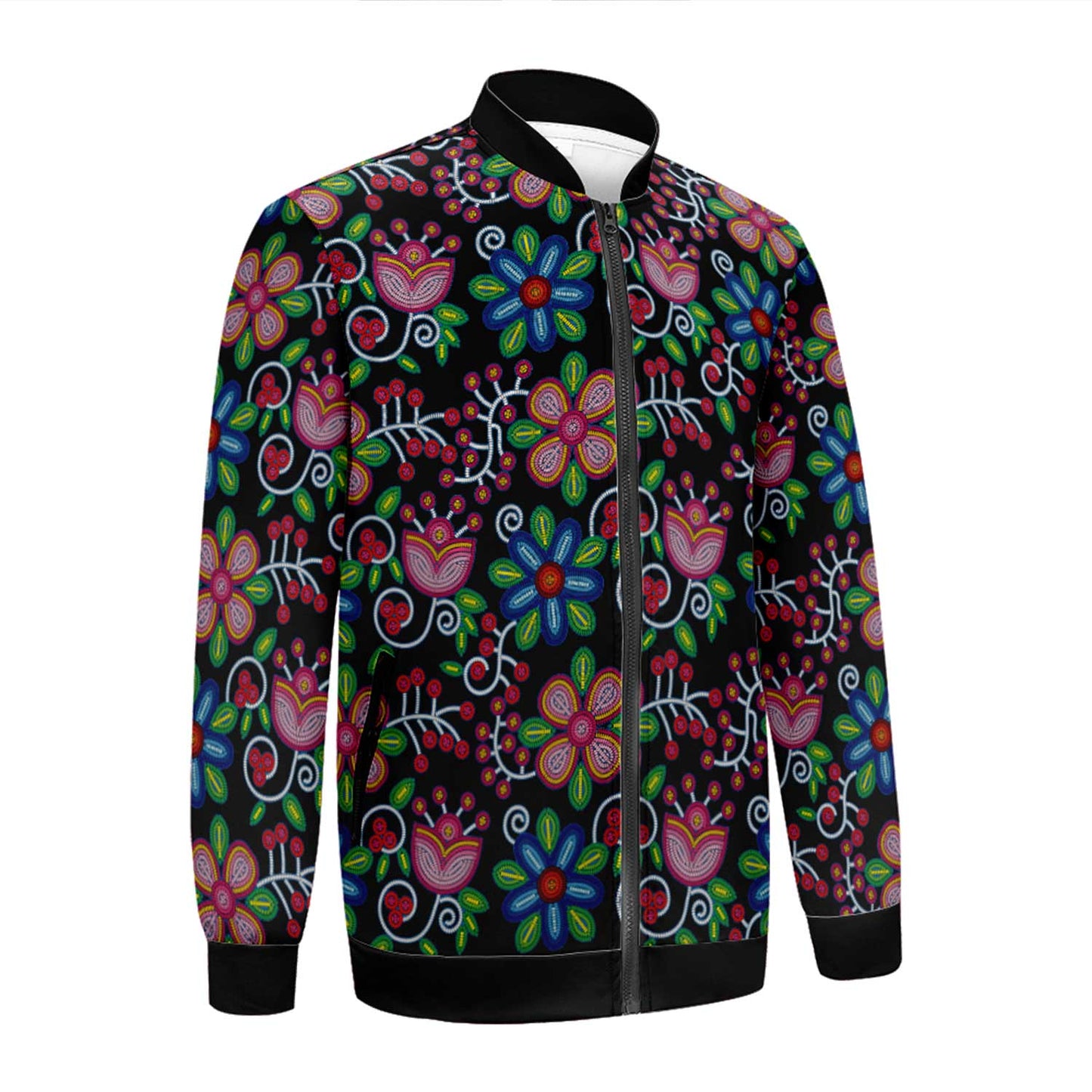 Midnight Garden Black Zippered Collared Lightweight Jacket