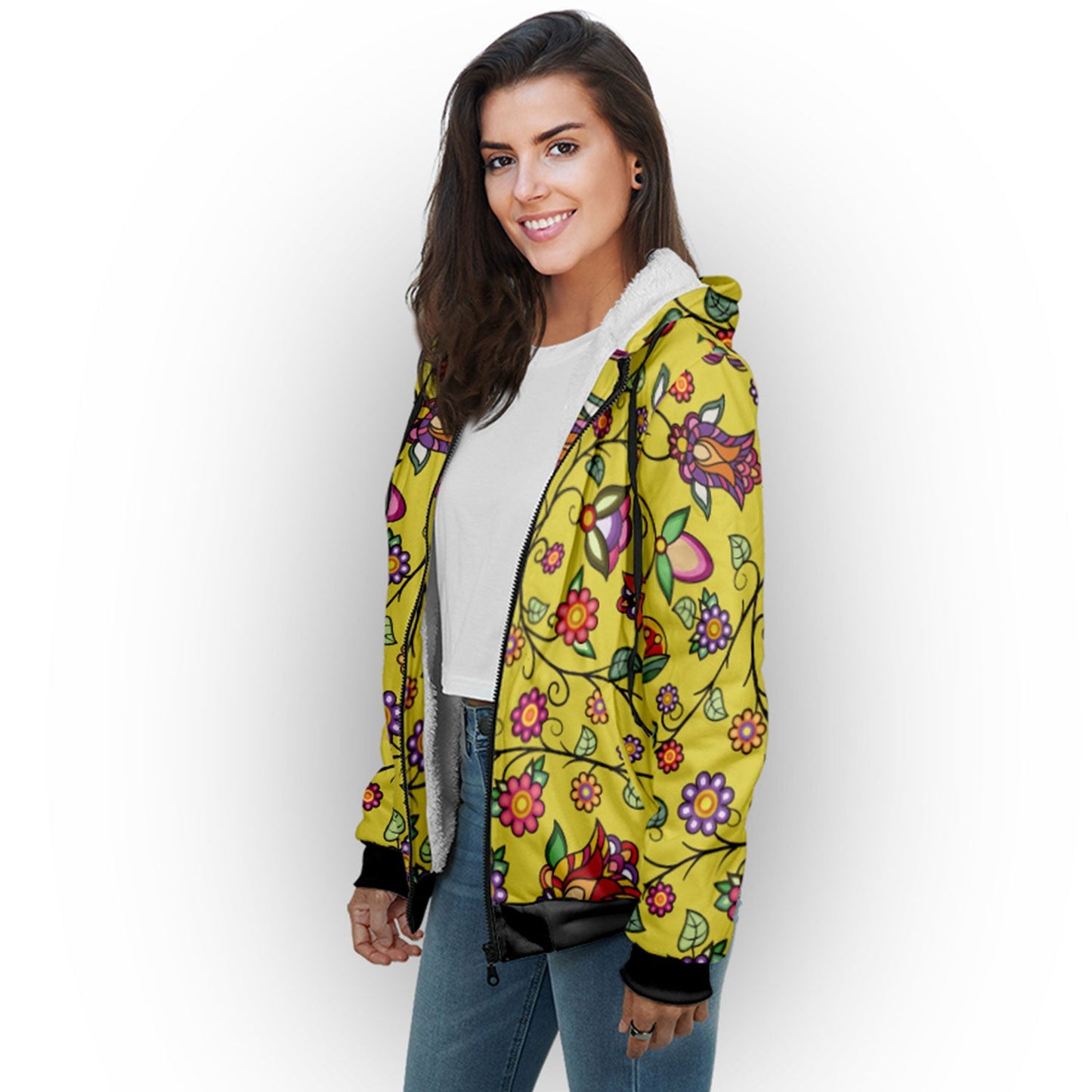 Heartbeat Petals Yellow Sherpa Hoodie