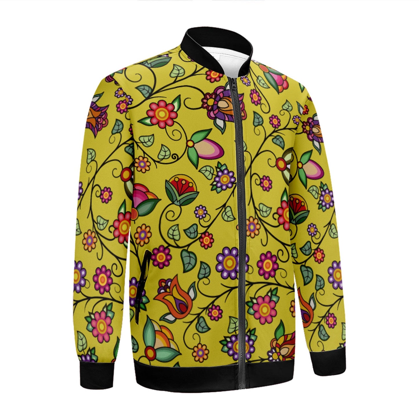 Heartbeat Petals Yellow Zippered Collared Lightweight Jacket