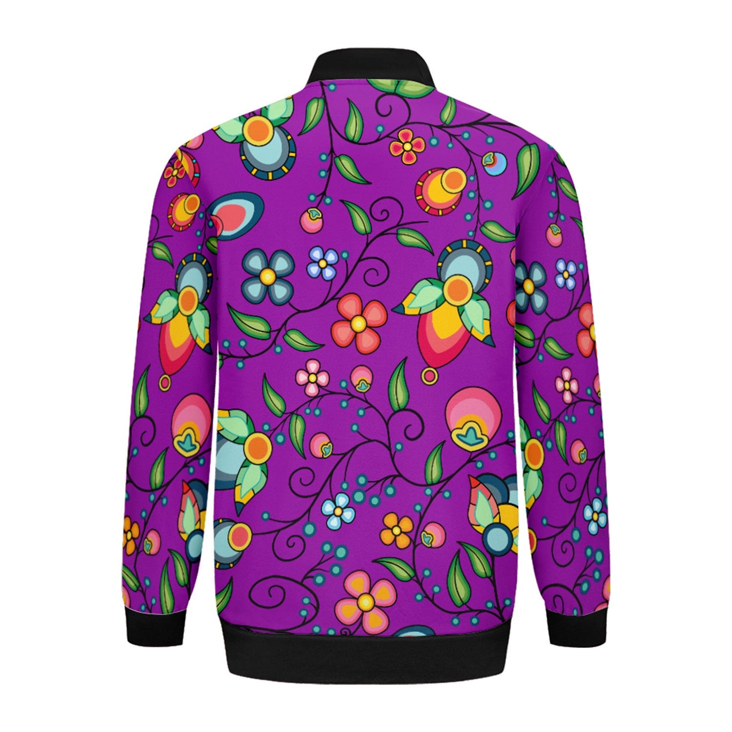 Floral Bounty Purple Zippered Collared Lightweight Jacket