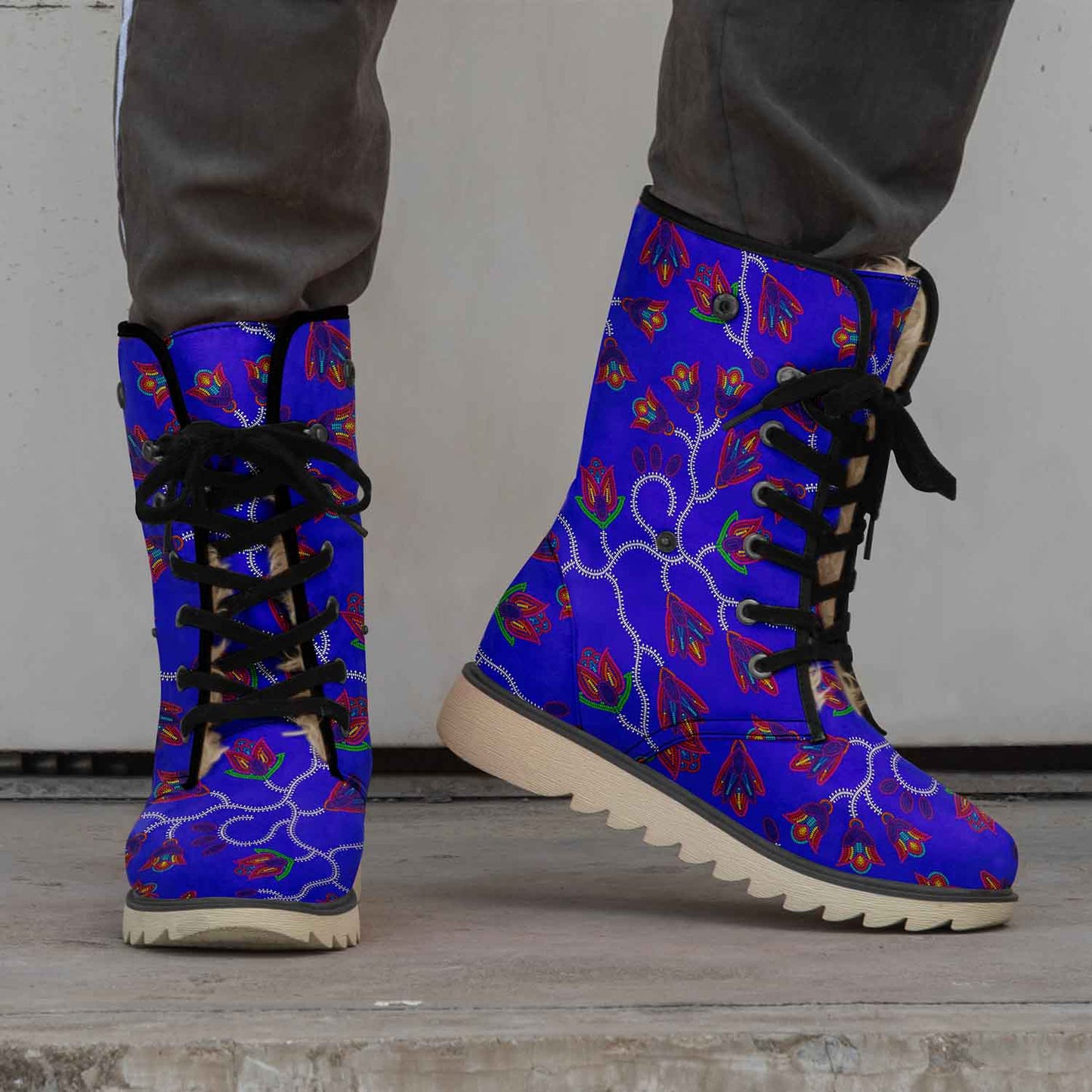 Spring Blossoms on Blue Polar Winter Boots