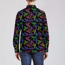 Load image into Gallery viewer, Neon Floral Hummingbird Men&#39;s Long Sleeve Dress Shirt
