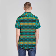 Load image into Gallery viewer, Fire Colors and Turquoise Teal Button Up Silk Shirt
