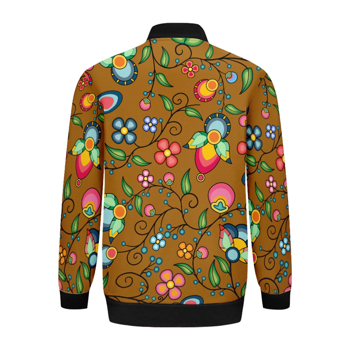 Floral Bounty Fall Leaves Zippered Collared Lightweight Jacket