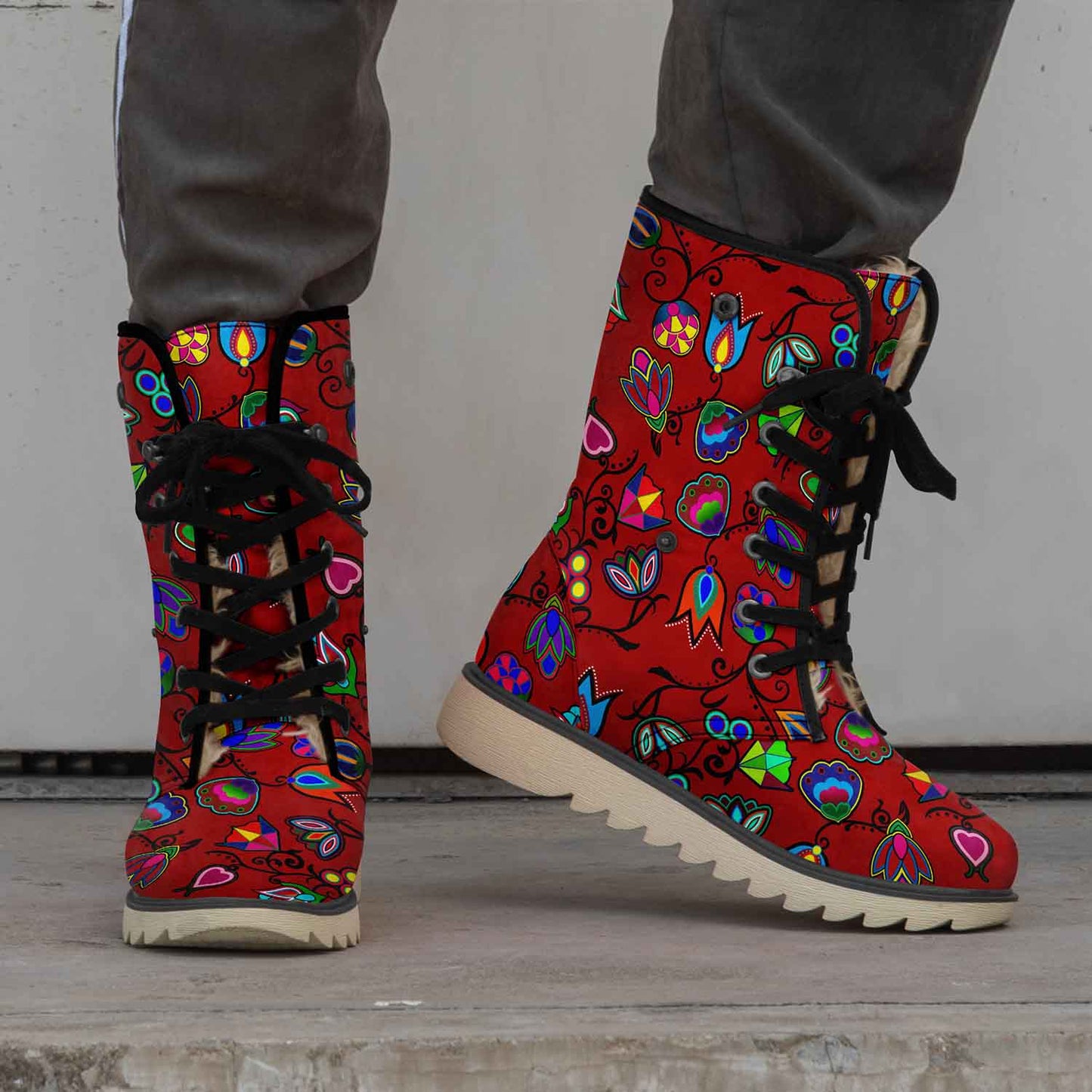 Indigenous Paisley Dark Red Polar Winter Boots