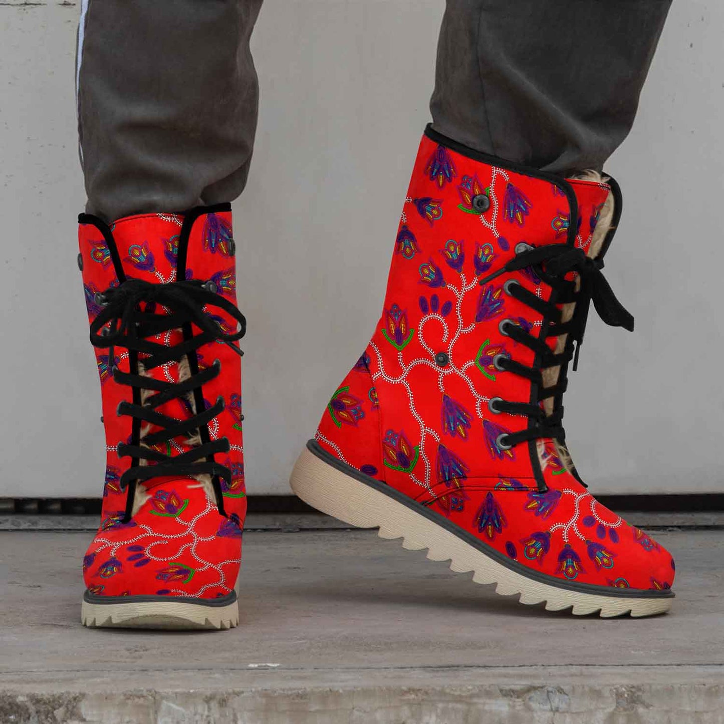 Spring Blossoms on Red Polar Winter Boots