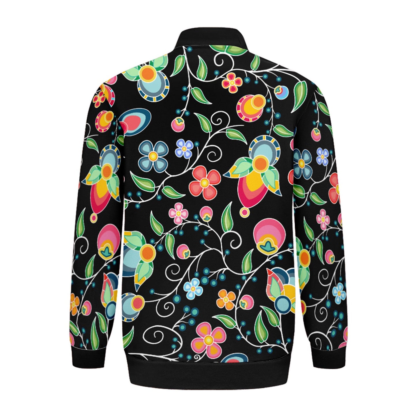 Floral Bounty Black Zippered Collared Lightweight Jacket