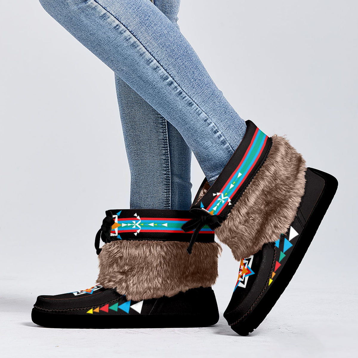 Blossom Black Leather MoccaLux Short Style with Fur