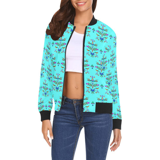 Dakota Damask Turquoise Bomber Jacket for Women