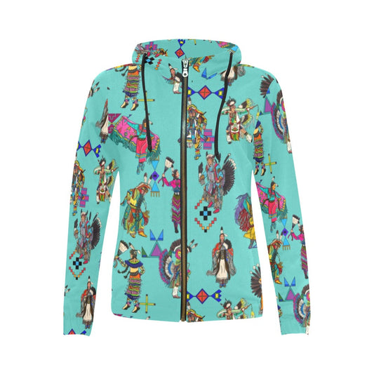 Grand Entry Dancers Eggshell Blue Full Zip Hoodie for Women