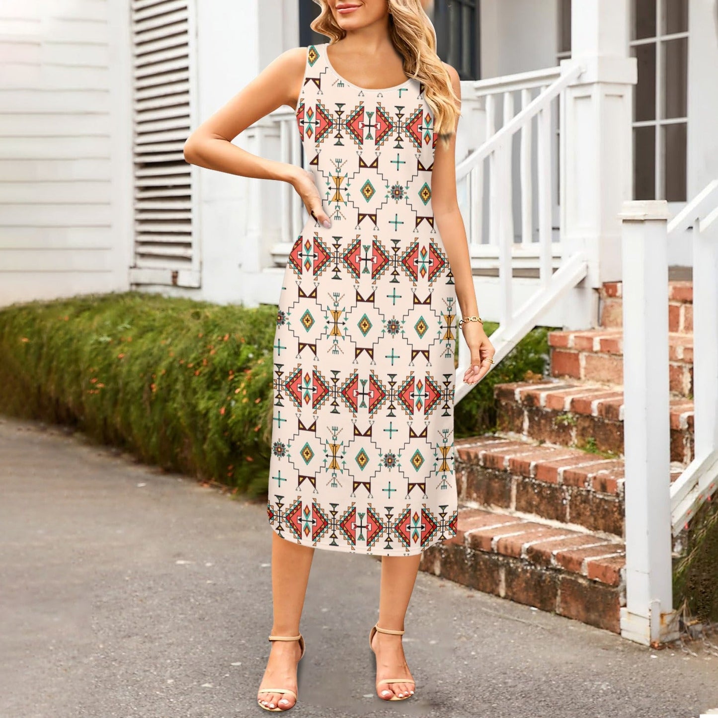 Thunder Flight Cream Phaedra Sleeveless Open Fork Long Dress