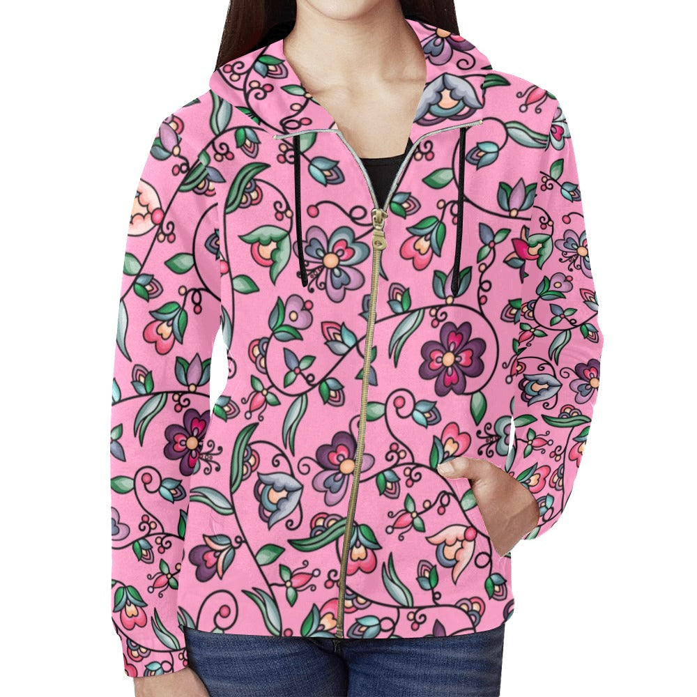 Amber Evening Garland Pink Full Zip Hoodie for Women