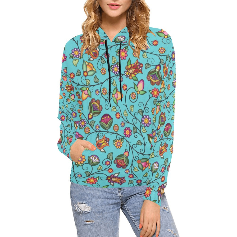 Heartbeat Petals Turquoise Hoodie for Women