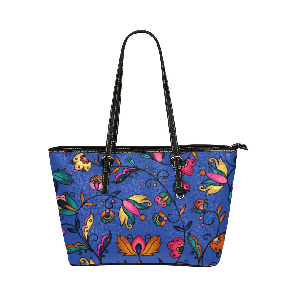 Copper Prairie Petals Blue Leather Tote