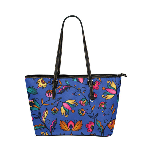 Copper Prairie Petals Blue Leather Tote