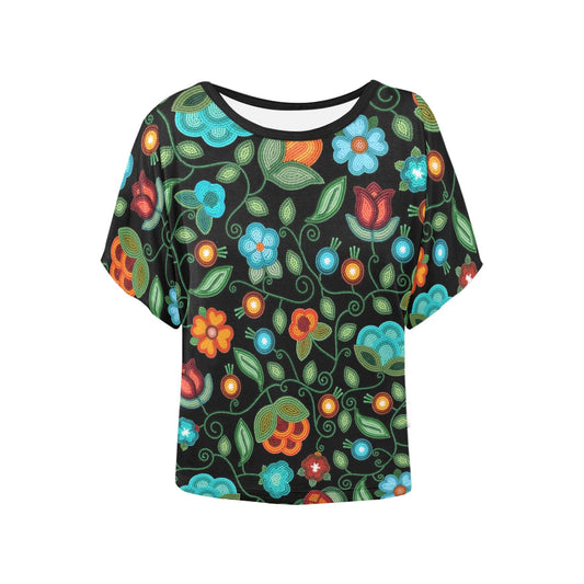 Prairie Fire Petals Black Batwing Blouse