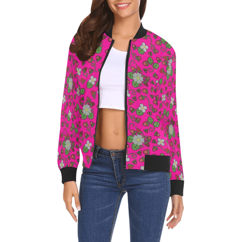 Strawberry Dreams Blush Bomber Jacket for Women