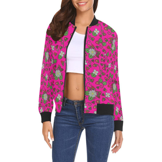 Strawberry Dreams Blush Bomber Jacket for Women