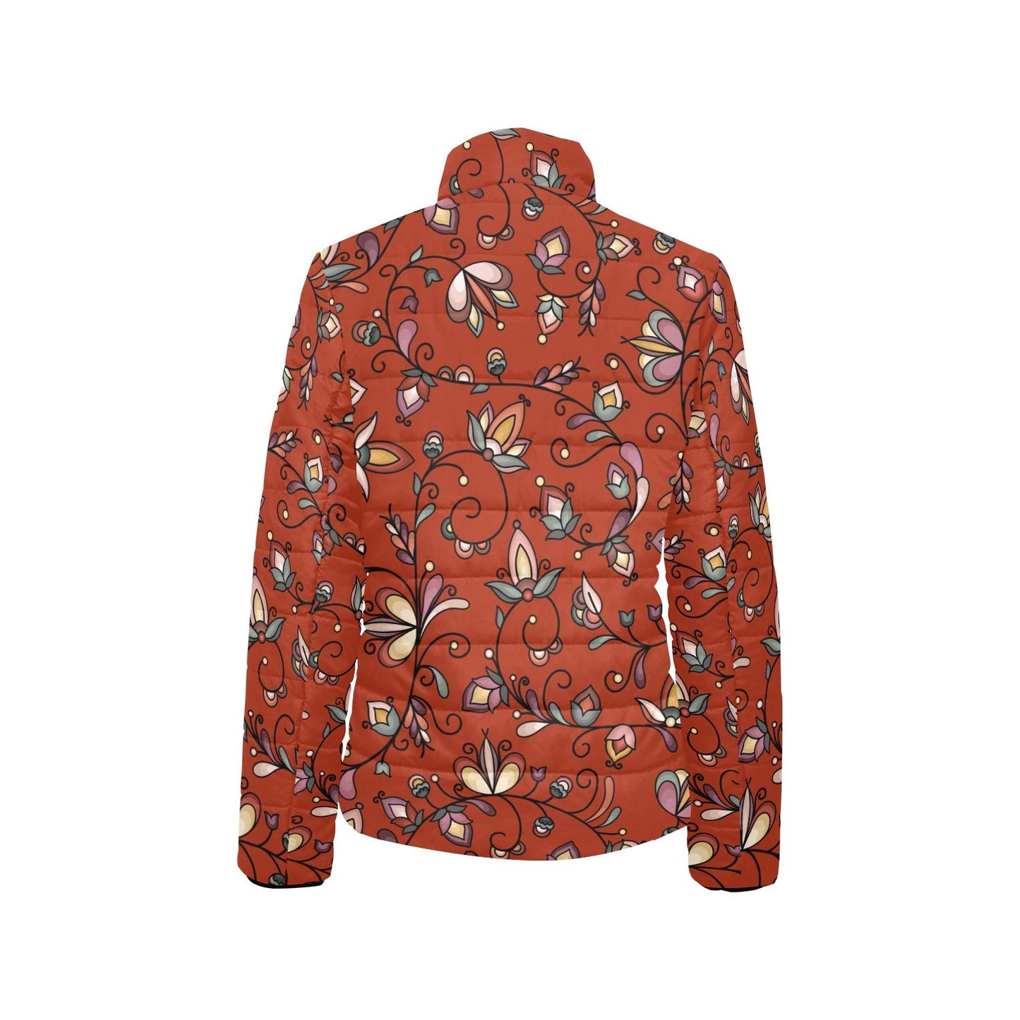 Burnt Sky Petals Red Women's Stand Collar Padded Jacket