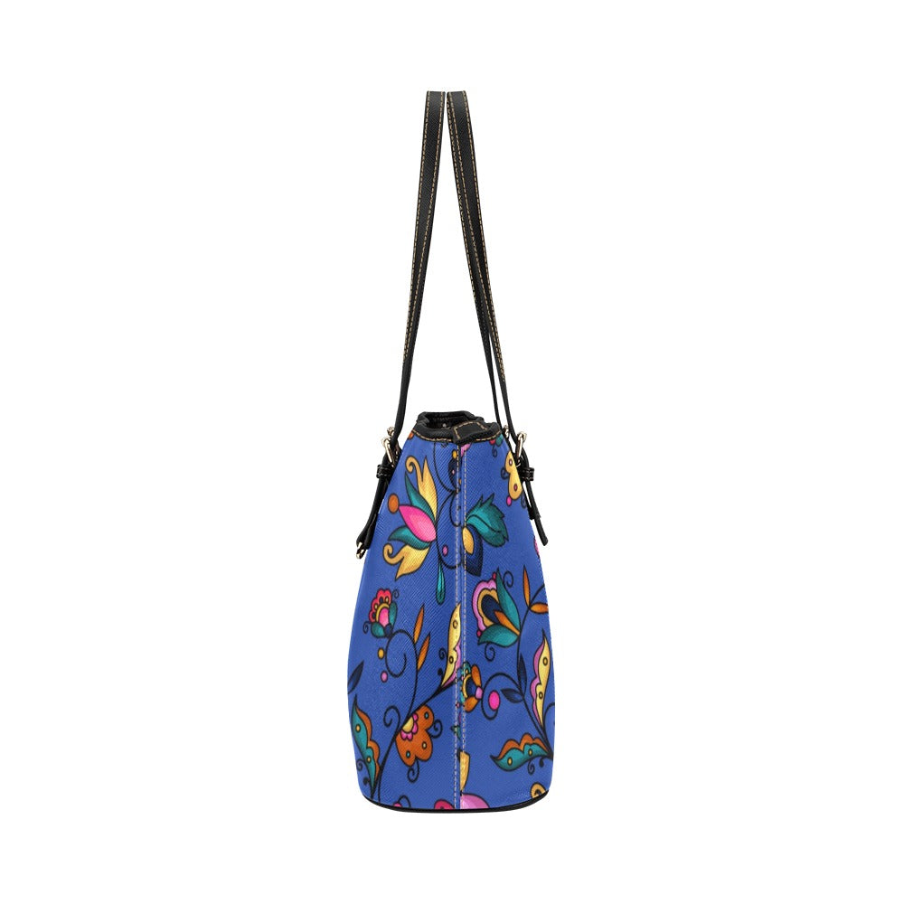 Copper Prairie Petals Blue Leather Tote