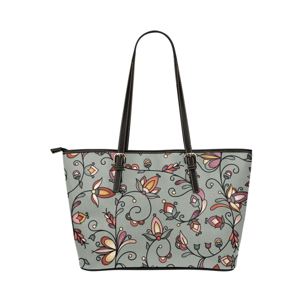 Burnt Sky Petals Green Leather Tote