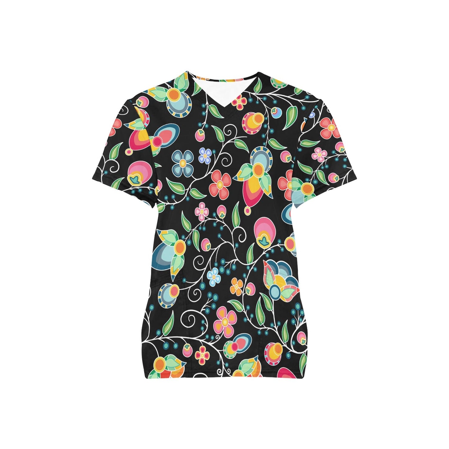Floral Bounty Black Scrub Top