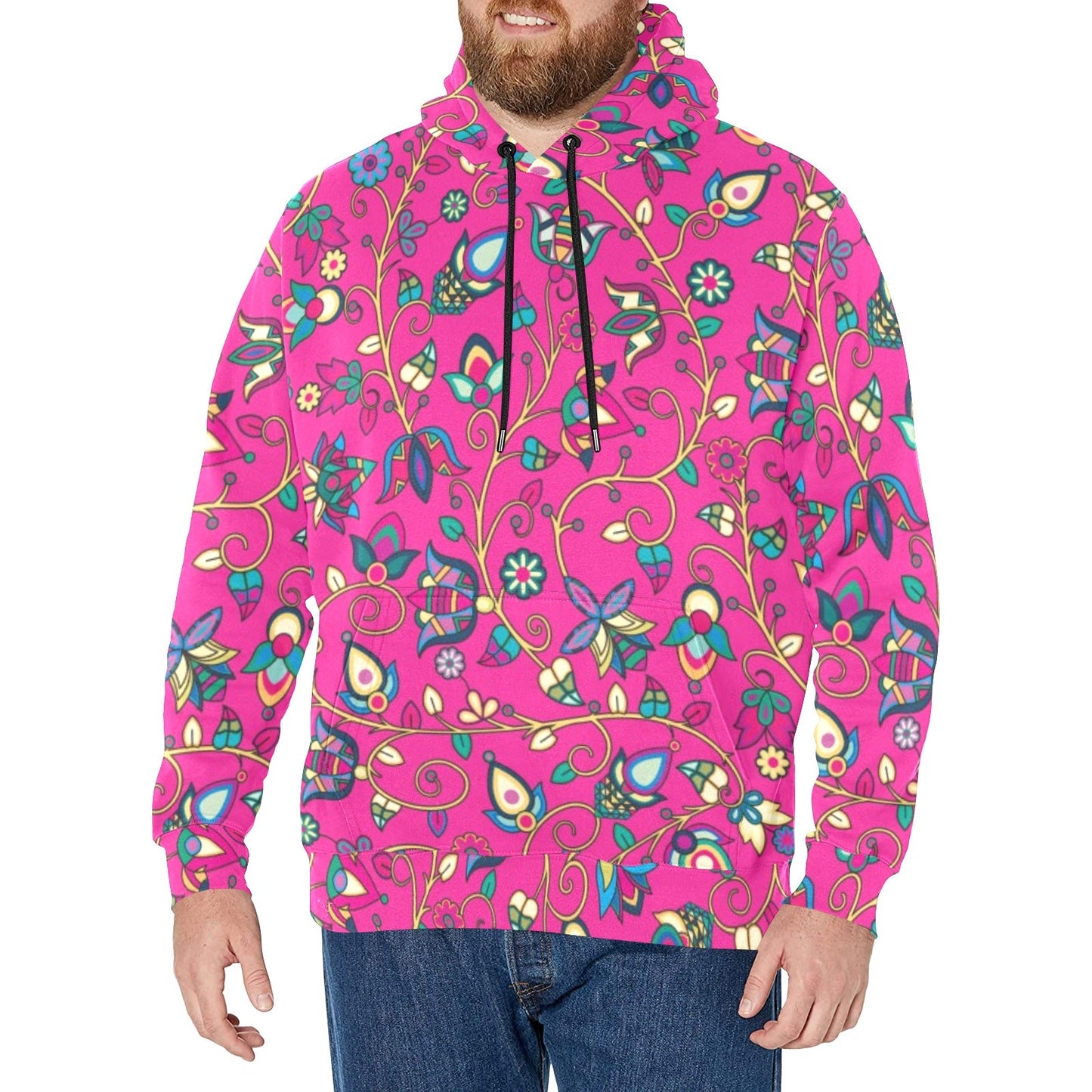Thorny Path Pink Men's Long Sleeve Fleece Hoodie
