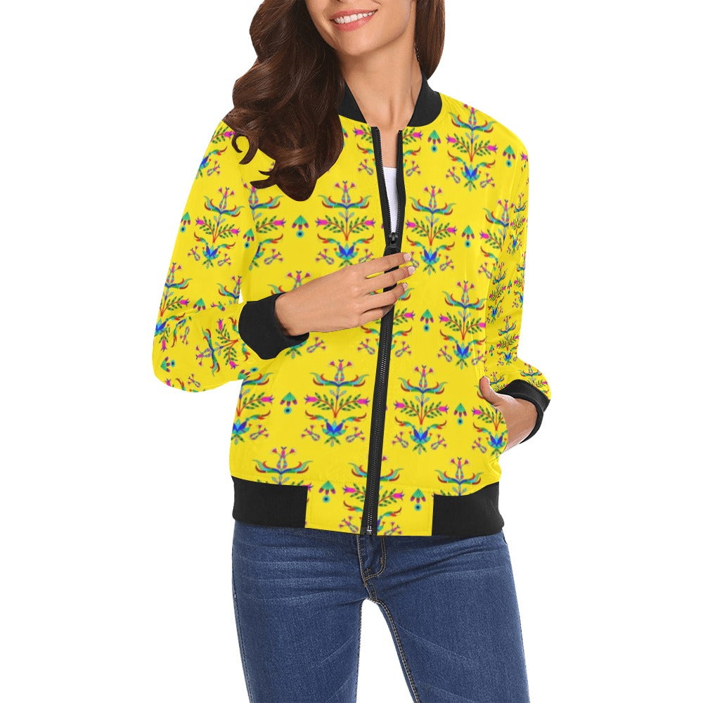 Dakota Damask Yellow Bomber Jacket for Women