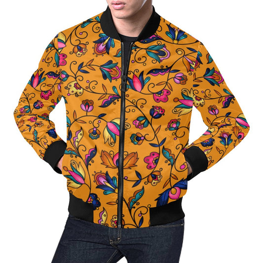 Copper Prairie Petals Orange Bomber Jacket for Men