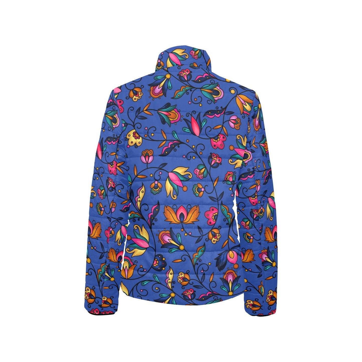Copper Prairie Petals Blue Women's Stand Collar Padded Jacket