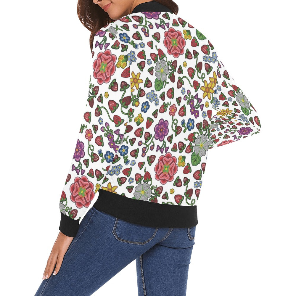 Berry Pop White Bomber Jacket for Women