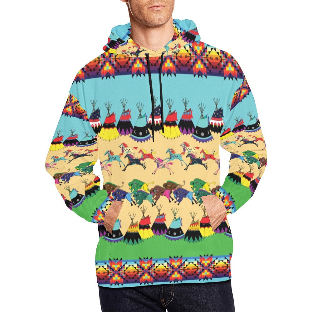 Horses and Buffalo Ledger Turquoise Hoodie for Men