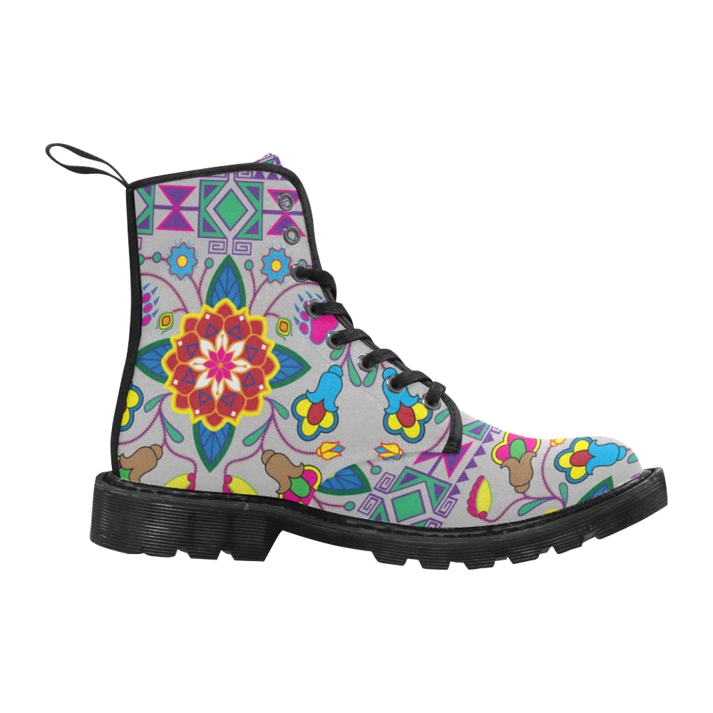 Geometric Floral Winter-Gray Boots