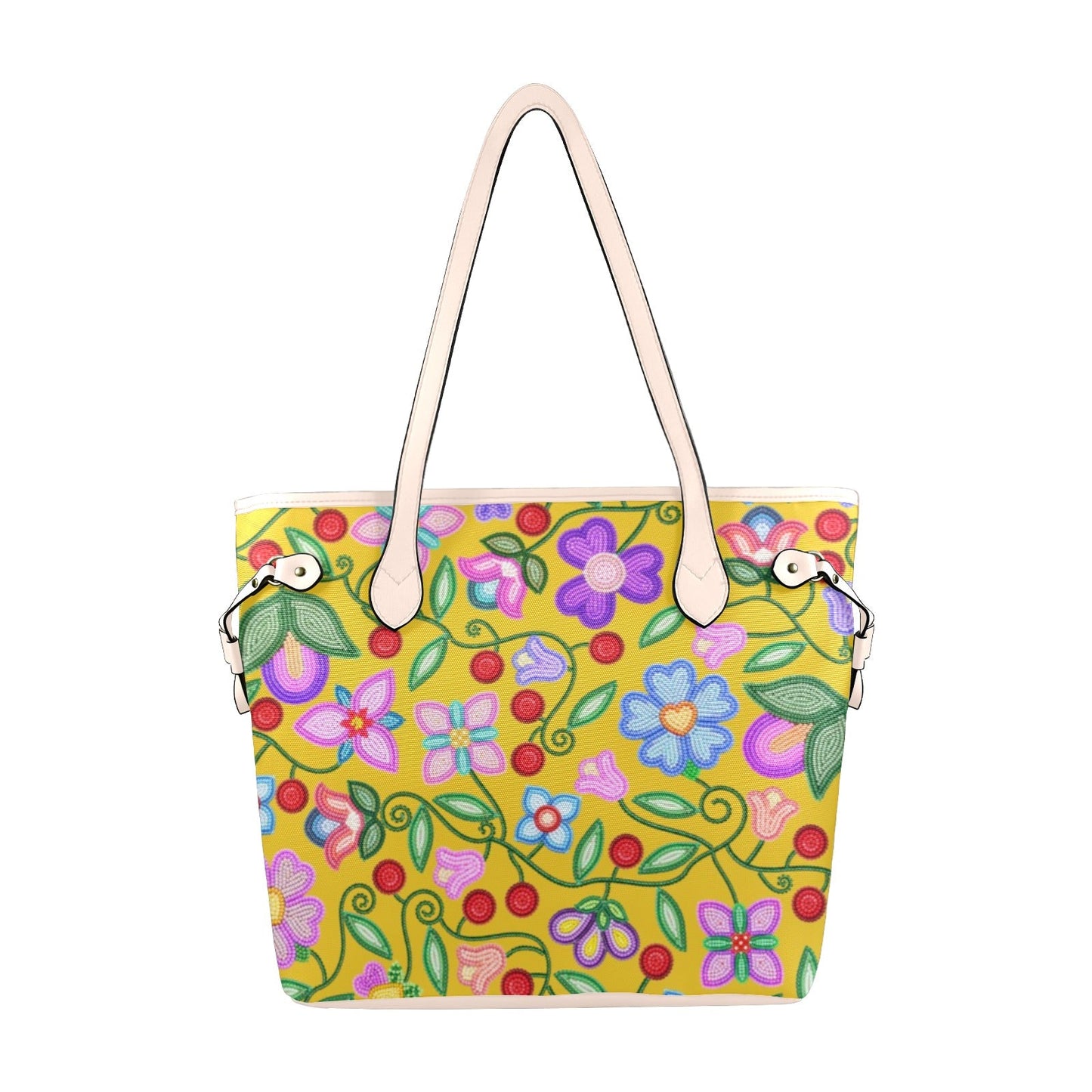 Petal Harmony Ochre Clover Canvas Tote