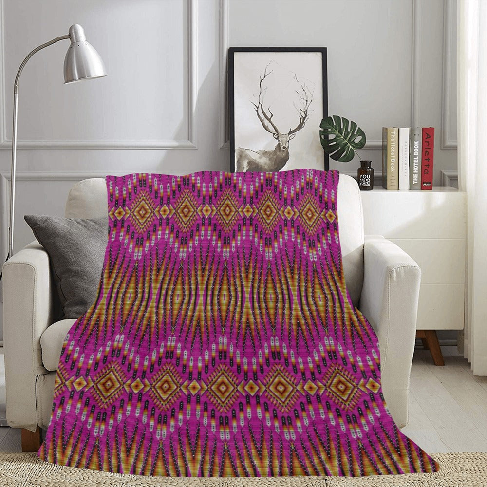 Fire Feather Pink X-Large Micro Fleece Blanket