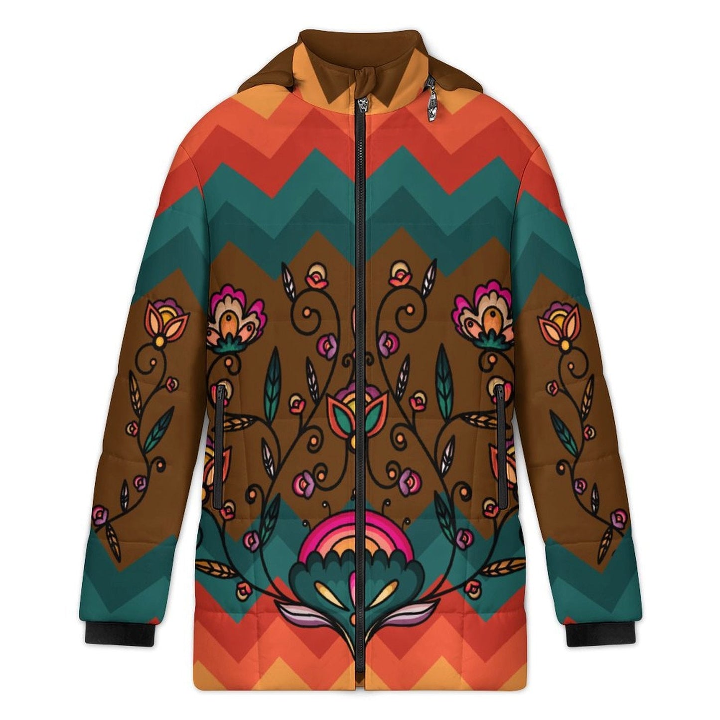 Maple Shine Ribbon Rose Women's Hooded Puffer Coat