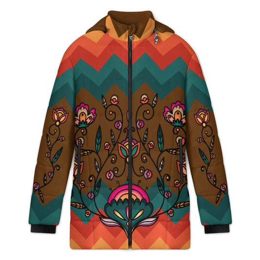 Maple Shine Ribbon Rose Women's Hooded Puffer Coat