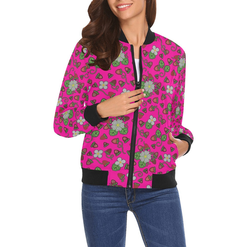 Strawberry Dreams Blush Bomber Jacket for Women