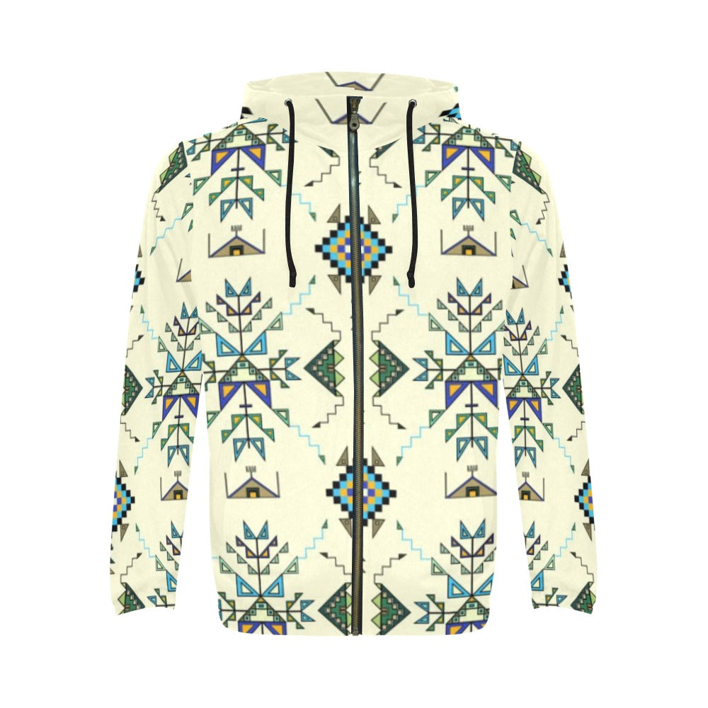 Bear Shield Cream Zip Hoodie