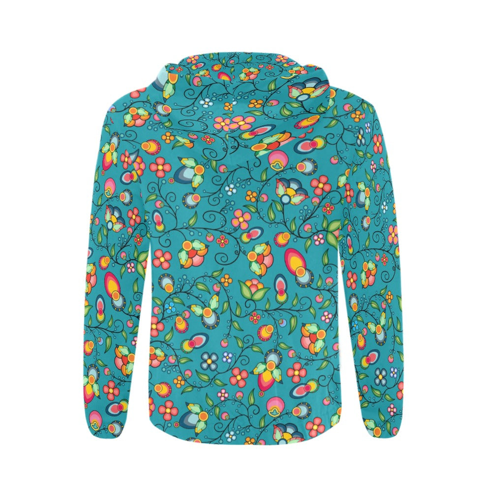 Floral Bounty Teal Men's Zipper Hoodie