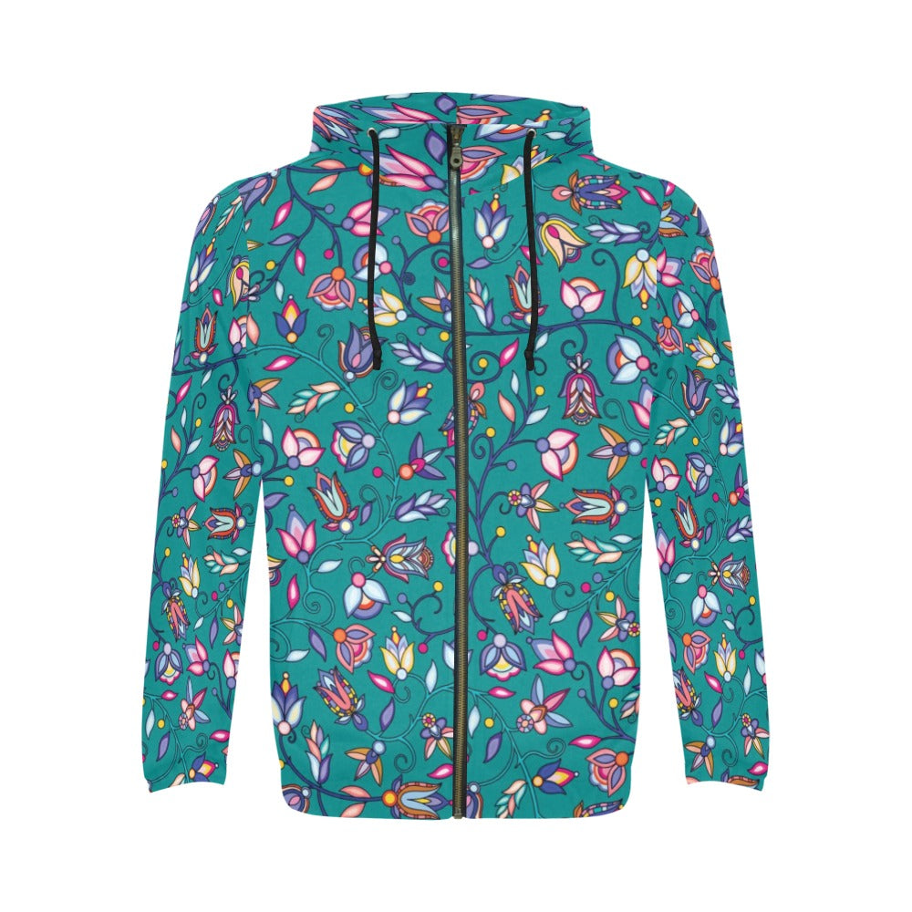 Buffalo Bloom Turquoise Men's Zipper Hoodie